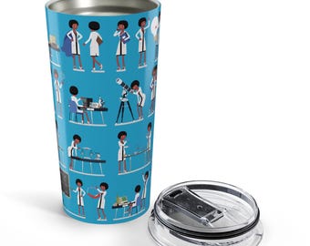 Black Women STEM Tumbler: Afro Scientist 20oz Travel Mug, Science Lab Style