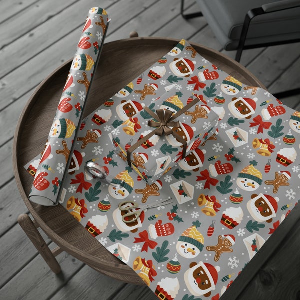 Black Santa Festive Wrapping Paper - African American Gift Wrap - Afrocentric Christmas - Winter Holiday Season - Melanin Present Paper