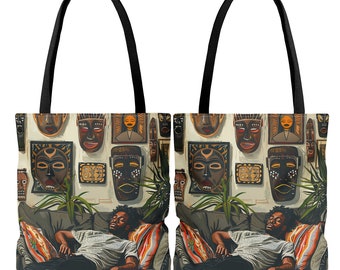 Black Man Relax Tote Bag - Brother Resting - Afro-Amerikaans - Afrocentrische stijl - Aangepaste schoudertas