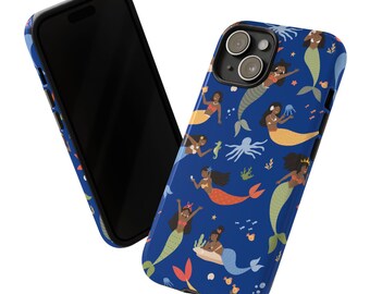 Black Mermaid Phone Case: Melanin Magical Girls - Ocean Life Illustration