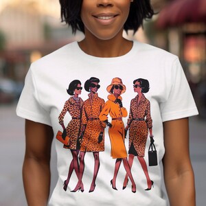 Vintage Black Women Fashion Tee: Animal Print, Old School Glamour