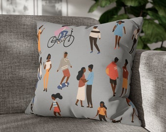 Black People Outside Pillow | Square Throw, Melanin Afro Community Style