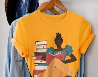 Afro Reader T-Shirt: Brown Girl Reading, Book Lover Gift