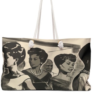 Vintage zwarte damesweekendtas: oversized draagtas Afro History
