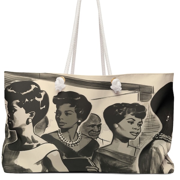 Sac de week-end vintage pour femmes noires - ambiance vieille école - afro-américain - illustration de croquis - histoire de l'afro - sac de plage - fourre-tout surdimensionné