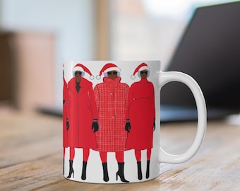 Black Mrs. Claus Christmas Holiday Mug | Santa Ladies in Red Cup