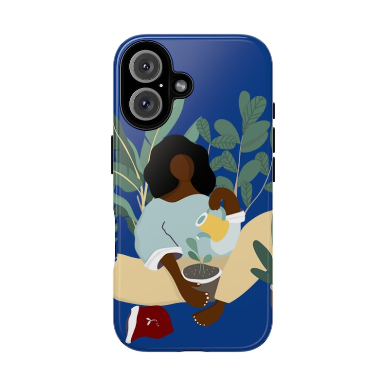 Funda para móvil con diseño de mujer negra y plantas / Estilo botánico, ambiente afrocéntrico imagen 2