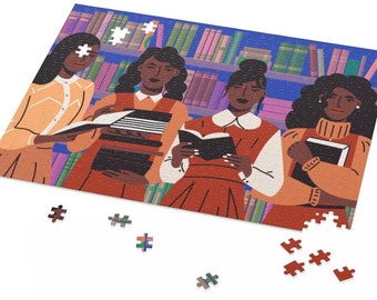 Puzzle mit braunen Mädchen: Schwarze Bücher für eine Leseratte