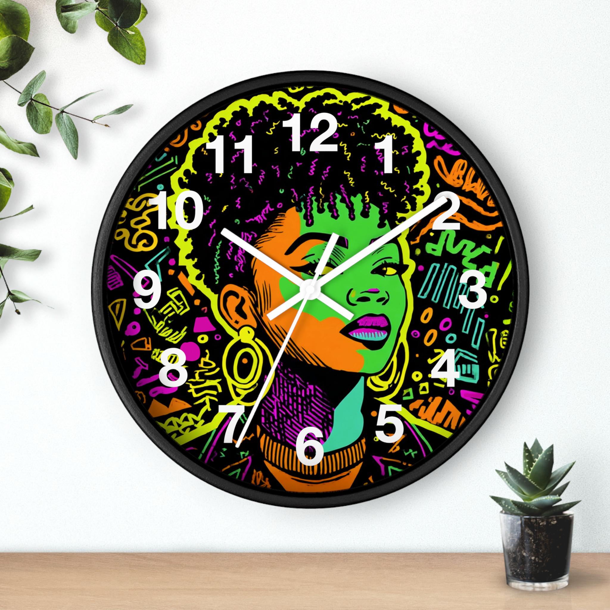 Neon Afro Woman Pop Art Wall Clock | Modern Street Art Home Decor ...
