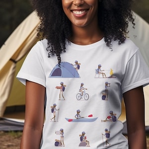 Black Woman Camping Tee: Afro Hiker Outdoors Shirt