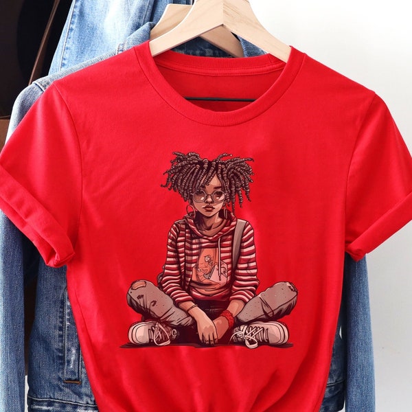 Brown Skin Girl Shirt - Natural Locs Braids - Afrocentric Woman - Black Girl Art - Adult Unisex - Short Sleeve