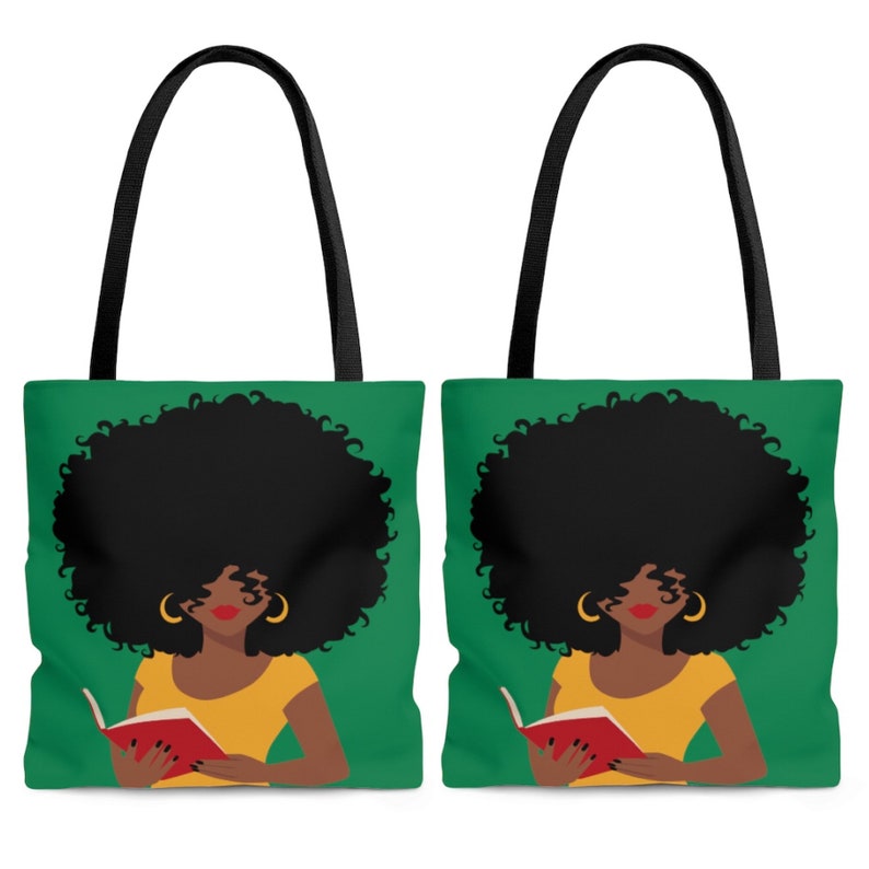 Afro Reader Tote Bag - African American Gifts - Black Women Read - Gift for Readers - Bookish Gifts - Afro Woman Art - Custom Totes 