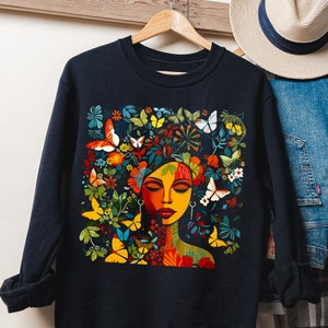 Black Girl Floral Sweatshirt - African American Tops - Adult Unisex - Flower Design - Plant Lover - Butterfly Collage - Afrocentric Sweater