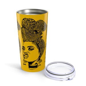 Black Woman Headwrap Tumbler: Afrocentric Travel Mug, 20oz