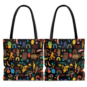 Abstract Pattern Tote Bag - Brown People - Colorful Shoulder Bag - Line Art - Geometric Shapes - African American Gifts