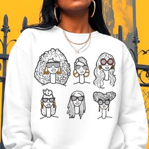 Black Women Doodle Sweatshirt: Afro Melanin Curly Beauty Long Sleeve Shirt