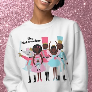 Nutcracker Ballet Sweatshirt - Black Ballerinas, Christmas Holiday Dancers
