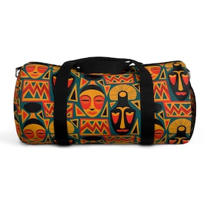 Afrocentric Duffel Bag - Tribal Travel Bag - African Inspired Masks - Kente Print - Custom Luggage