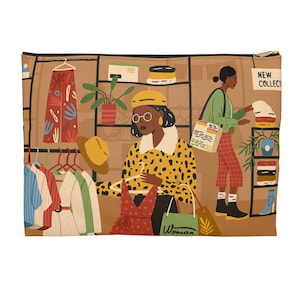Frauen Einkaufstasche - Reißverschluss Beutel - Kleine Tasche - Afroamerikaner - Shopaholic - Geschenk für schwarze Frau - Geldbörse - Kulturtasche