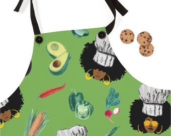 Afro Chefs Apron - Black Cooks - Black Women Cook - Afro Art - Black Vegan - Custom Aprons - Gift for Chef - African American - Soul Food