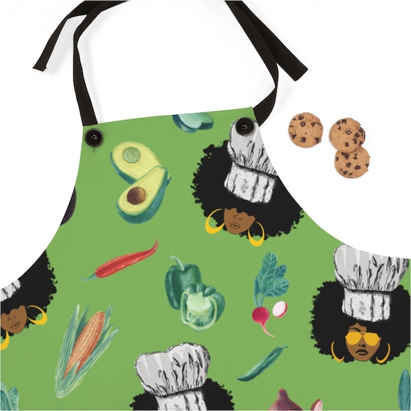 Afro Chefs Apron - Black Cooks - Black Women Cook - Afro Art - Black Vegan - Custom Aprons - Gift for Chef - African American - Soul Food