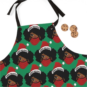 Happy Holidays Apron - Afro Christmas - African American Gifts - Custom Aprons - Black Owned
