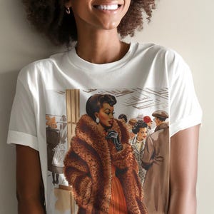 Black Glamour T-Shirt: 1950s Fashion Illustration, Melanin Elegance