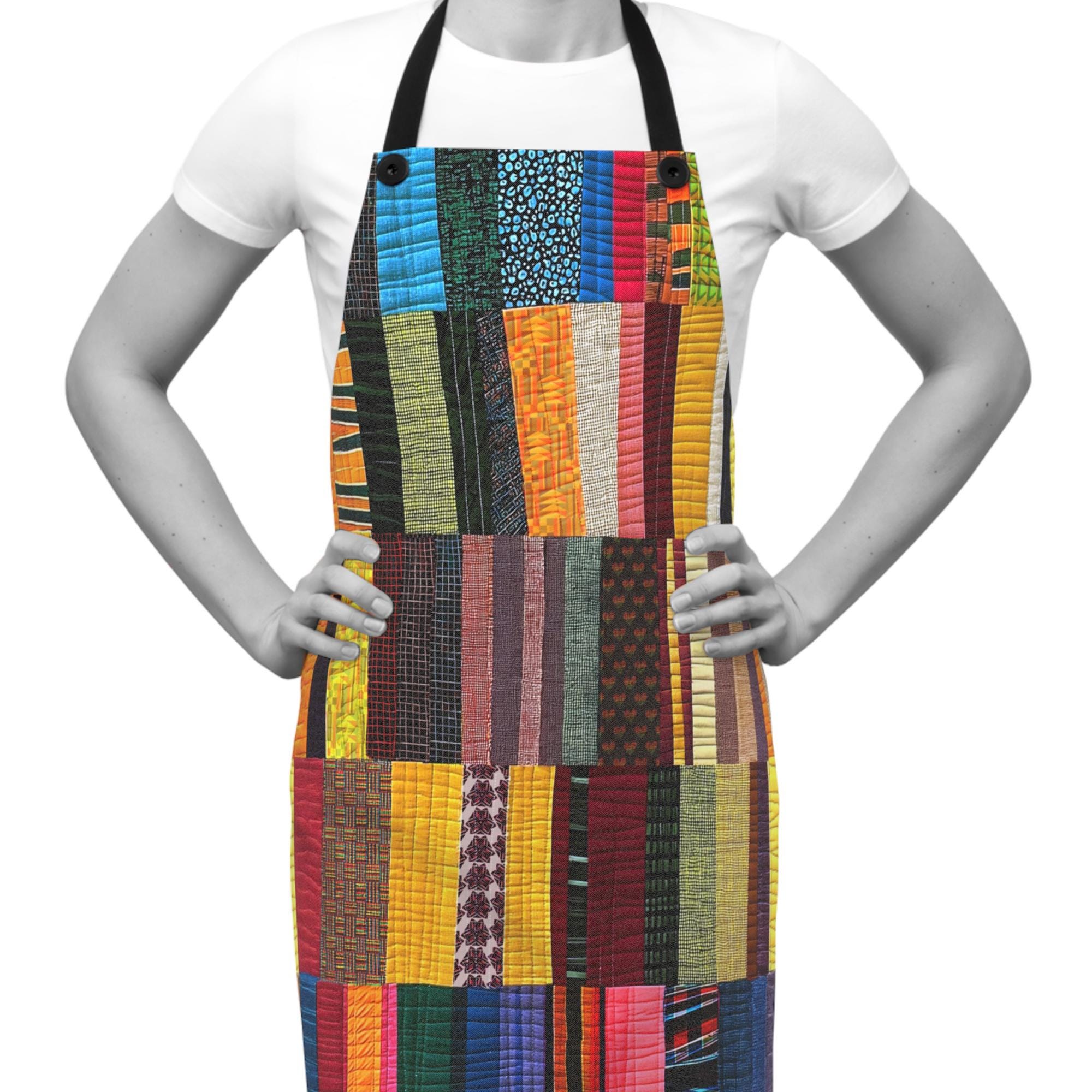 パッチワークプリントエプロン：キルトスタイルの調理用アクセサリー