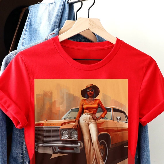 Chemise femme classique des annees 70 T shirt afro americain Voiture old school Dame melanine Style tendance Fille peau brune Beaute femme noire Etsy France