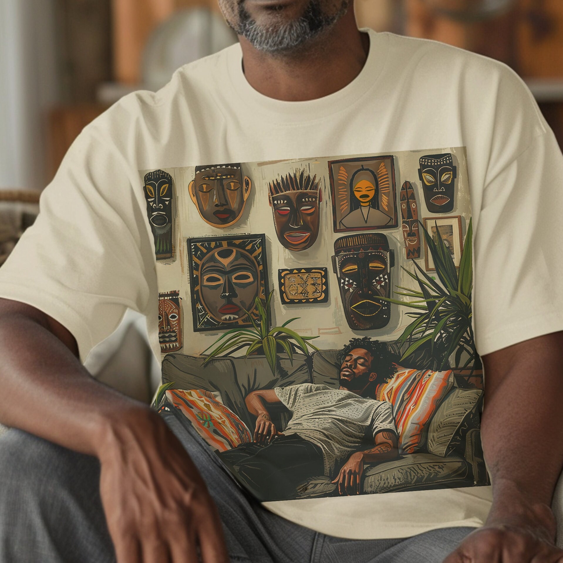 Afrocentric Black Man Relaxed Cotton T-Shirt