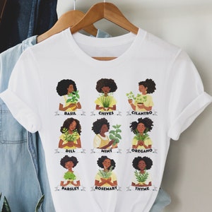 Schwarze Frauen und Kräuter T-Shirt - Afro-Herbalisten - Unisex T-Shirt für Erwachsene - Botanischer Garten - Bio-Lebensmittel - Geschenk für Koch - Pflanzenliebhaber T-Shirt