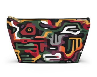 Pochette porta accessori con fondo a T e stampa mimetica astratta / Borsa con stampa geometrica e stile afrocentrico
