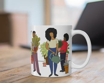 Tazza per amanti delle piante da donna nera / Regalo per giardiniera con la melanina
