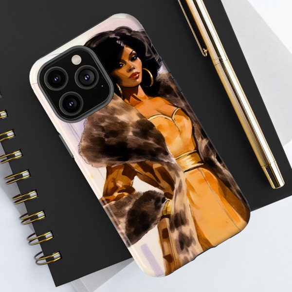 Vintage 70s Woman Phone Case - African American - Melanin Lady - iPhone Compatible - Samsung Fit - Black Glamour Fashion - Soul Power