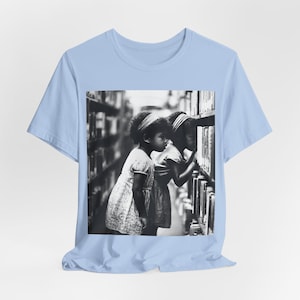 Black Girls Reading T-Shirt: Library Explorers, Afro Education Baby Blue