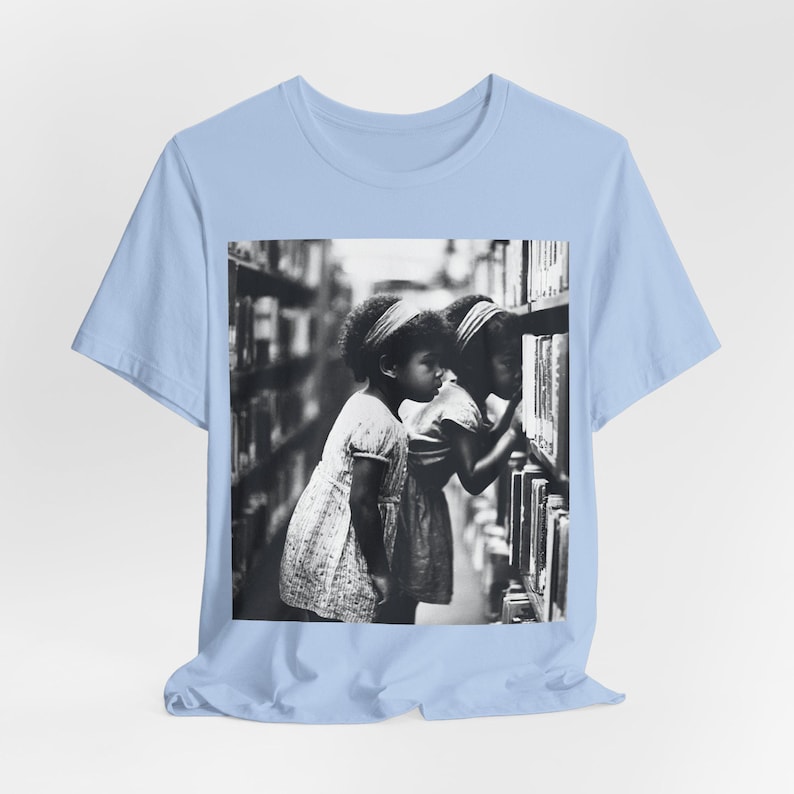 Black Girls Reading T-Shirt: Library Explorers, Afro Education Baby Blue