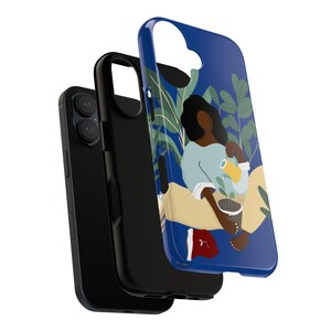 Funda para móvil con diseño de mujer negra y plantas / Estilo botánico, ambiente afrocéntrico imagen 9
