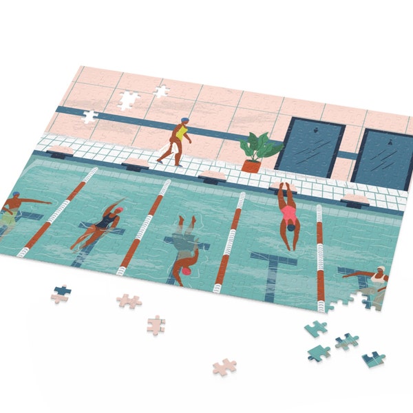 Black People Swim Puzzle - Public Pool - Swim Team - Health Wellness - Outdoor Fitness - Custom Jigsaw Puzzle - Swimming Strokes