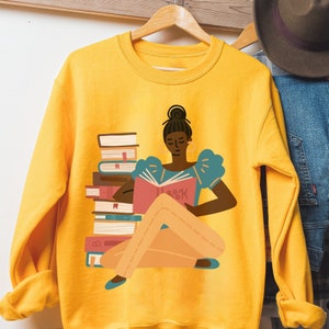 Girl Reading Sweatshirt - Black Women Read - Afrocentric Tops - Bookish Gifts - African American - Book Lovers