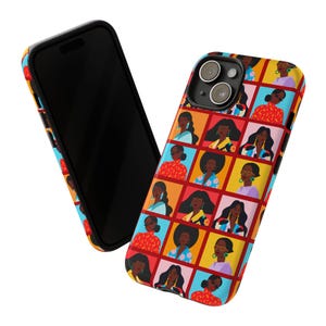 Black Women Squares Phone Case: Melanin Afro Ladies Tech Cover