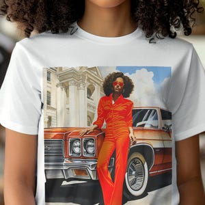 70s Black Glamour Shirt - African American - Fashion Illustration - Brown Skin Woman - Classic Tee - Old School Vintage Style