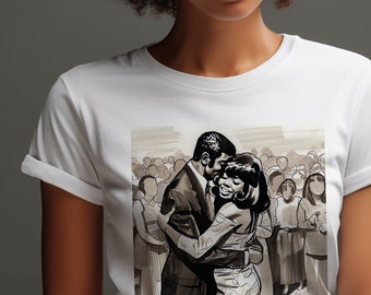 Vintage Hug Shirt - Black Love - African American - Old School - Soul Couple - Melanin People - Adult Unisex - Short Sleeve - Brown Skin