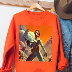 Black Girl in Space Sweatshirt - African American - Galaxy War - Alien Invasion - Sci Fi Fan - Melanin Planet - Brown Skin Woman Pulp Design