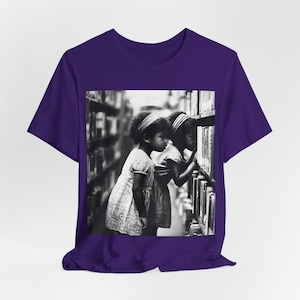 Black Girls Reading T-Shirt: Library Explorers, Afro Education Team Purple