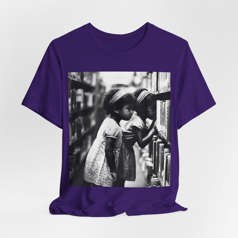 Black Girls Reading T-Shirt: Library Explorers, Afro Education Team Purple