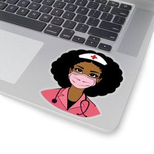 Afro Nurse Sticker - African American Stickers - Black Nurses - Black Doctors - Nursing Student - Face Mask Art - Med Student