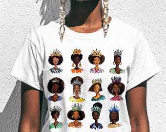 Crowned Queens Crewneck T-Shirt | Black Women Beauty Pageant Unisex Top