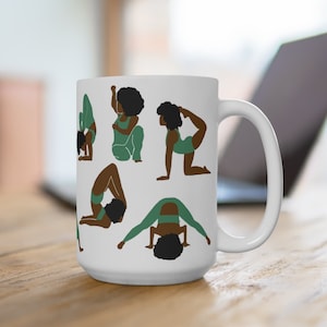 Black Women Yoga Mugs African American Yoga Poses Gift for Black Woman Yogi  Gifts Pilates Stretch Afro Fitness Cup 