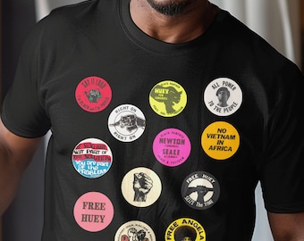 Black Panther Party Shirt: Vintage Political Buttons, Black Pride Tee
