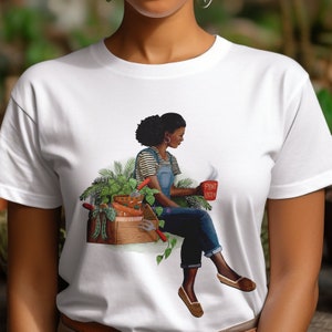 Plant Lady Shirt - Afro Woman - Black Girls Garden - Green Thumb - Gardener Gift - Horticulture Life - Herbalist Tee - Short Sleeve Crew